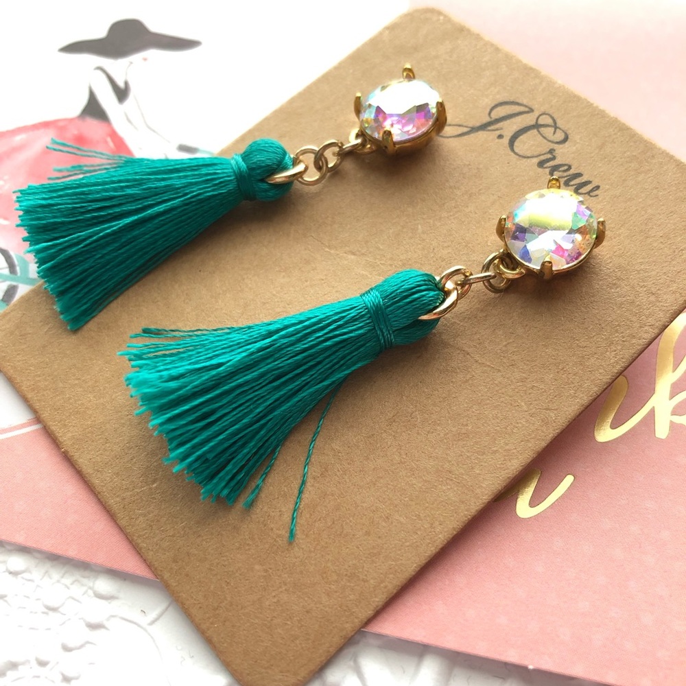 J. Crew Iridescent Teal Tassels Drops Earrings - Picture 2 of 4